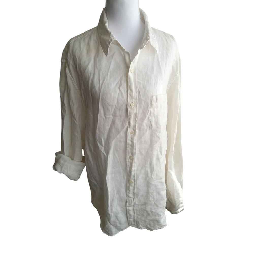 J.Crew womens Linen button-up top sz 4 W lightweight White casual Coastal